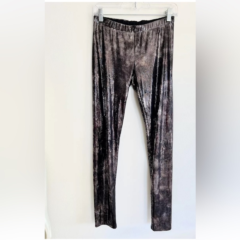 BEBE Black Sequin Metallic Legging Pants Size Small